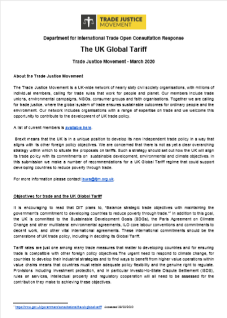 TJM's submission to the Department for International Trade's consultation on the UK Global Tariff