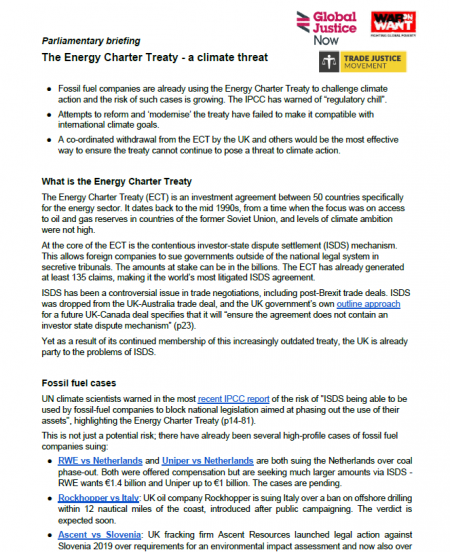 The Energy Charter Treaty - a climate threat