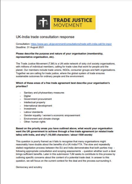 UK-India FTA consultation response