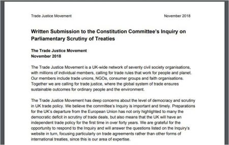 TJM Written Evidence to the Constitution Committee's Inquiry on Parliamentary Scrutiny of Treaties