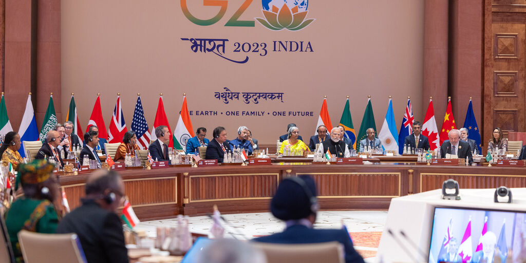 10/09/2023. Delhi, India. The Prime Minister Rishi Sunak attends the last session, speaks to the media and then leaves Delhi after the G20 finishes.