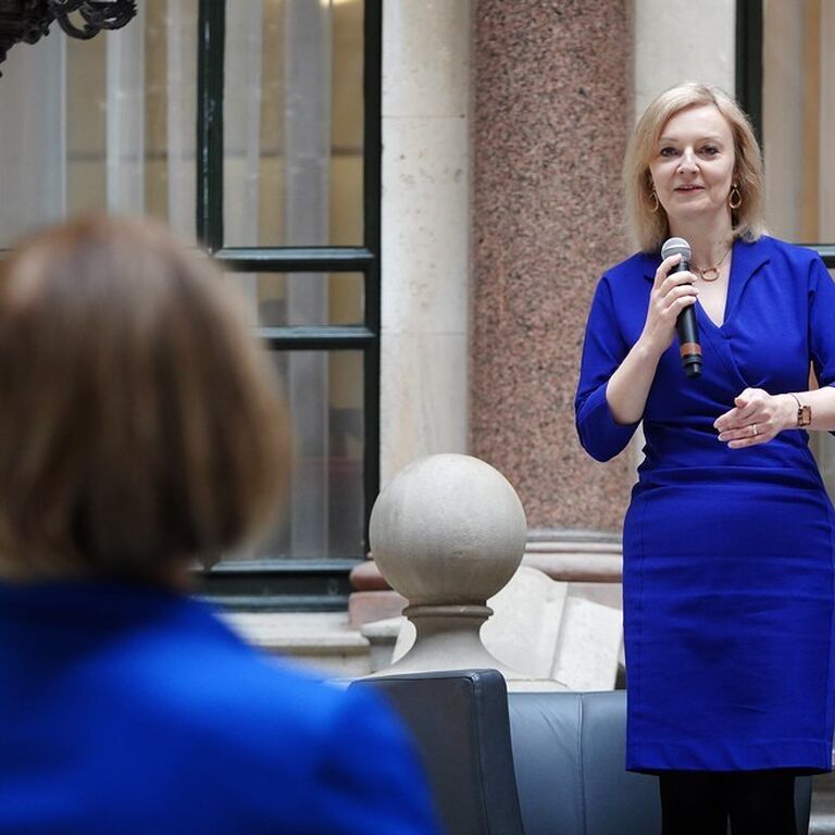 Secretary of State for International Trade Liz Truss holds a Trade Envoy in the Foreign & Commonwealth Office.