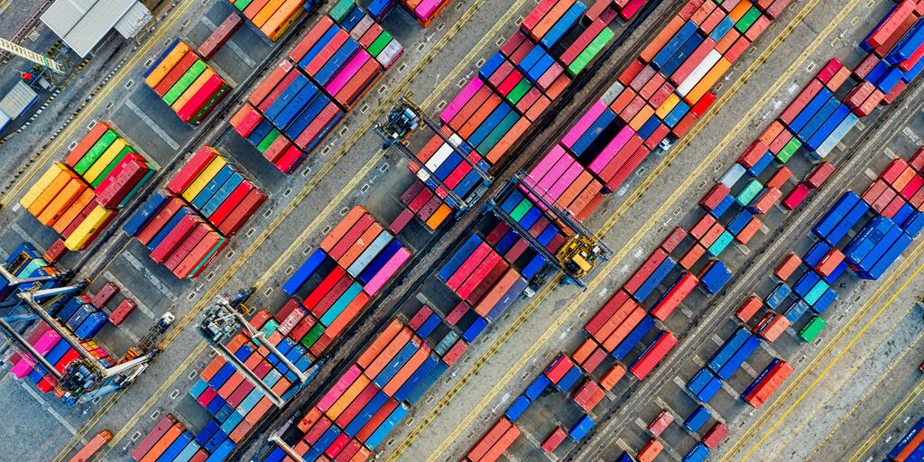 Aerial view of shipping containers