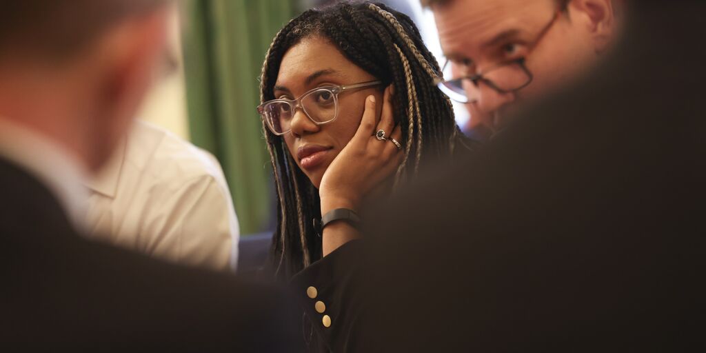 Kemi Badenoch  Secretary of State for Business, Energy and Industrial Strategy of United Kingdom listens as Prime Minister Rishi Sunak speaks during his weekly Cabinet meeting in 10 Downing Street.